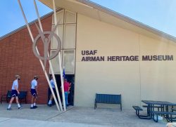 Visitors enter the USAF Airman Heritage Museum