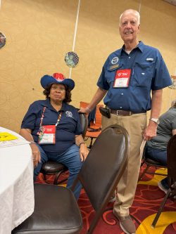 Dave Shultz posing with MSgt. (ret.) Carrie Barnhill (aka "Miss Ivy") who entered the WAF in 1955.